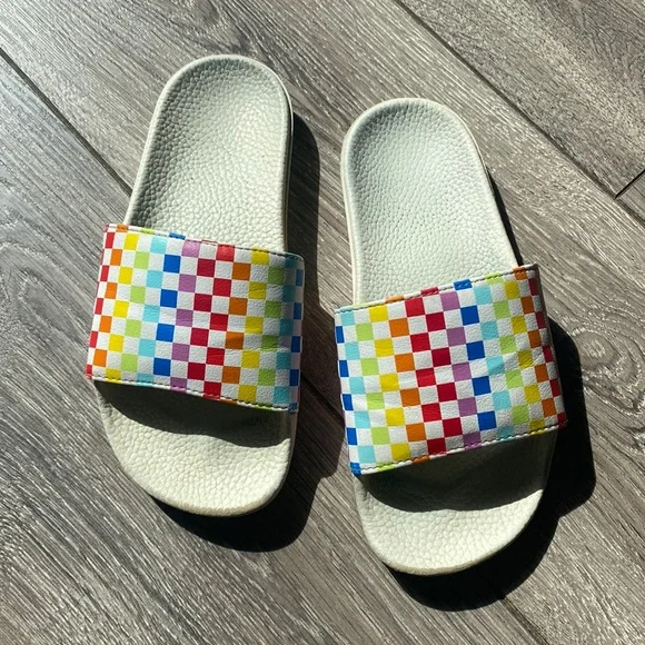 Vans Shoes Vans Rainbow Checkered Slides Size Juniors Poshmark